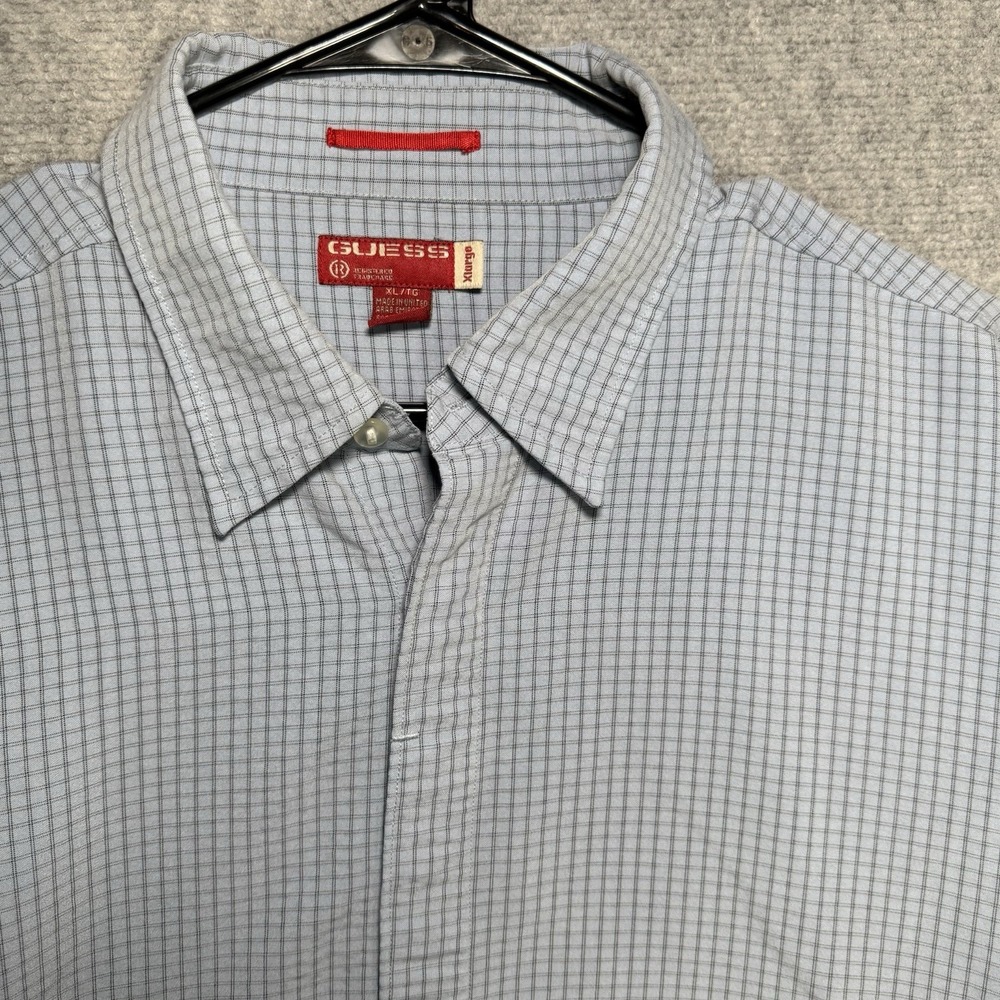 Guess Jeans Shirt Mens XL Blue/Gray Stripe Vintage Viscose Long Sleeve Button Up